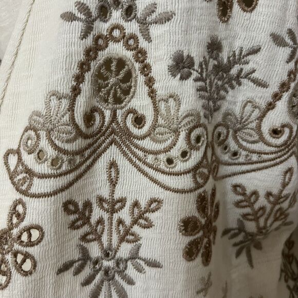 Johnny Was NEW Floral Embroidered Open Cardigan Jacket Cream Sz S Eyelet 3/4 slv - Picture 3 of 7